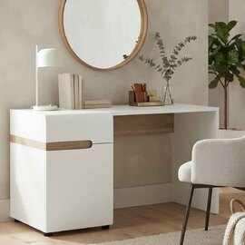 Cheya High Gloss Dressing Table with 1 Door in White and Truffle Oak